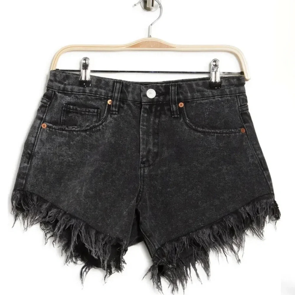 Blank NYC High Rise Fray Cut Off Denim Shorts in Black Size 14W